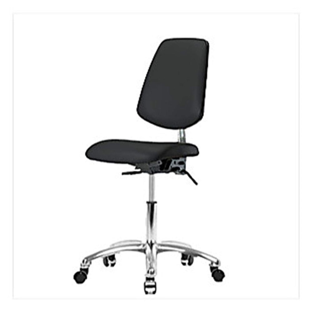Thomas 1163U76 Cleanroom Vinyl Medium Bench Height Chair with Medium Back, Chrome Base, with Tilt, Without Arms, Without Foot Ring, Chrome Casters, Black