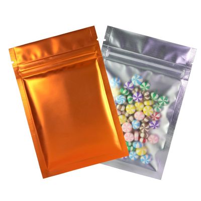 100 Assorted Translucent/Silver/Colored Flat Metallic Foil Zip Top Bags Pouch 8.5x13cm (3.3x5.1") (Orange)