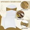 MDS Pack of 100 Spandex Foil Chair Sashes Bow Universal fits Elastic Stretch Chair Bands Ties with Buckle for Wedding Lycra Slider Bow - Metallic/Zari/Sparkle Gold view 3