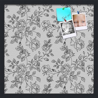 PinPix ArtToFrames 18x18 Custom Cork Bulletin Board Black Floral Rose Poster Board Has a Fabric Style Canvas Finish, Framed in Satin Black (PinPix-164)