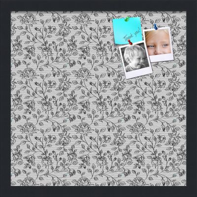 PinPix ArtToFrames 14x14 Custom Cork Bulletin Board Floral Black Roses Poster Board Has a Fabric Style Canvas Finish, Framed in Satin Black (PinPix-165)