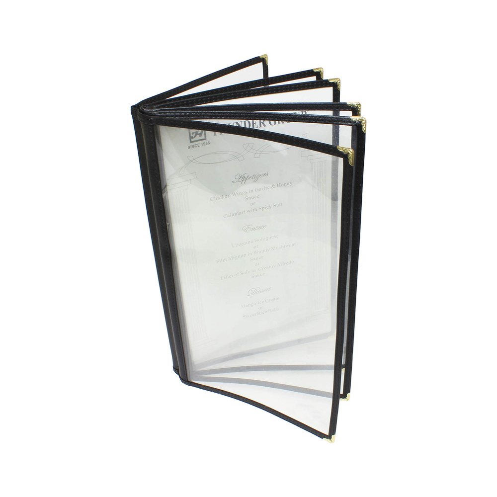 Restaurant Essentials 7.5" x 13.25" 6 page book fold menu cover, black, comes in each