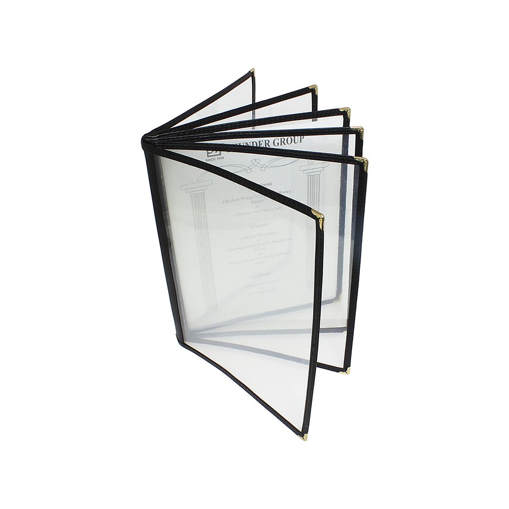 Restaurant Essentials 6 page book fold menu cover, 8 1/2" x 11", black, comes in each