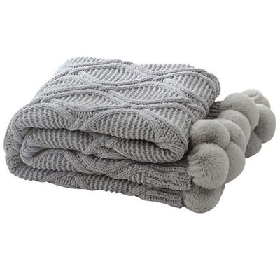 51x63 Knitted Pom Pom Velvet Chenille Throw Blanket Luxury Grey Chenille Blanket Plush Velvet Crochet Blanket Bed Sofa Couch Decor Family Friend Gift Throw