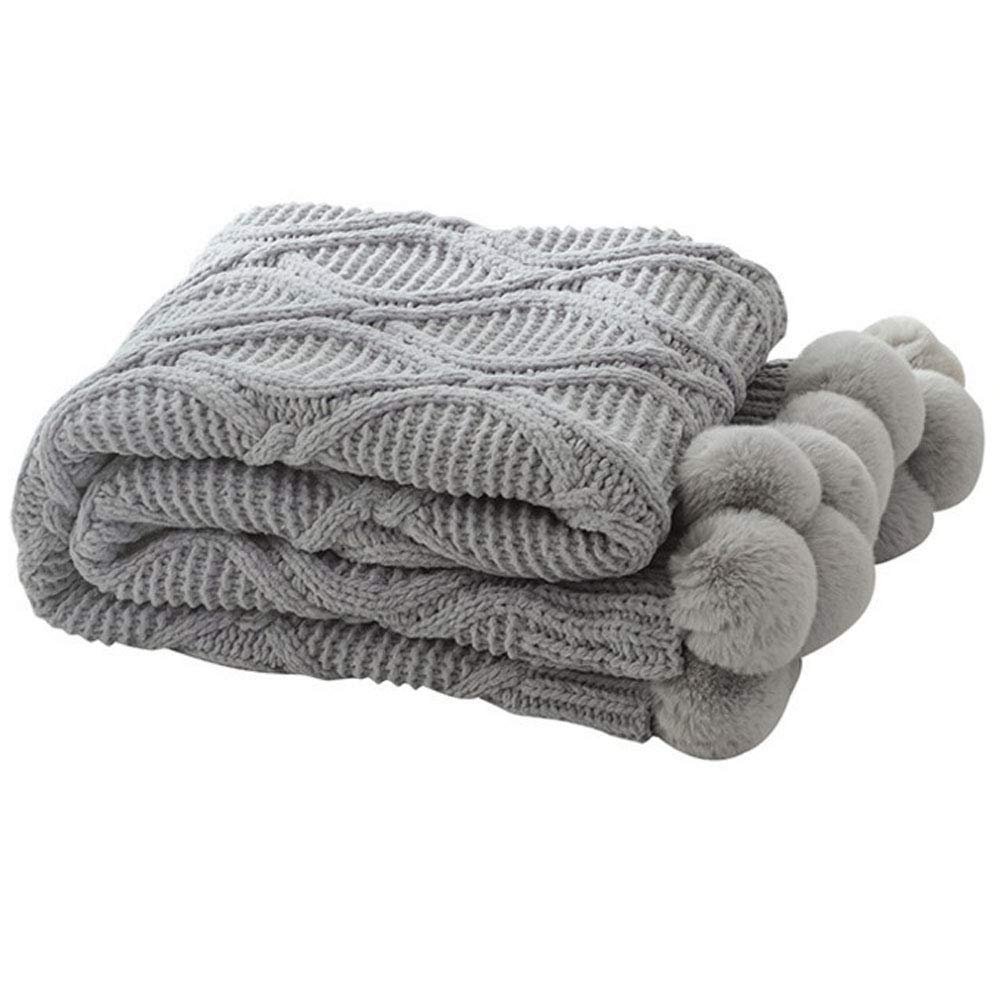 51x63 Knitted Pom Pom Velvet Chenille Throw Blanket Luxury Grey Chenille Blanket Plush Velvet Crochet Blanket Bed Sofa Couch Decor Family Friend Gift Throw