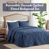 Madison Park Quebec Split Corner Quilted Bedspread Classic Traditional Design All Season, Lightweight, Bedding Set, Matching Shams, King, Damask Quilted Navy 3 Piece view 2