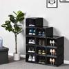 AOTENG STAR Storage Shoes Box Womens Mens Shoe Storage Display Box Plastic Foldable Stackable Shoe Container Clear Closet Shelf Shoe Organizer-3 Pack view 4