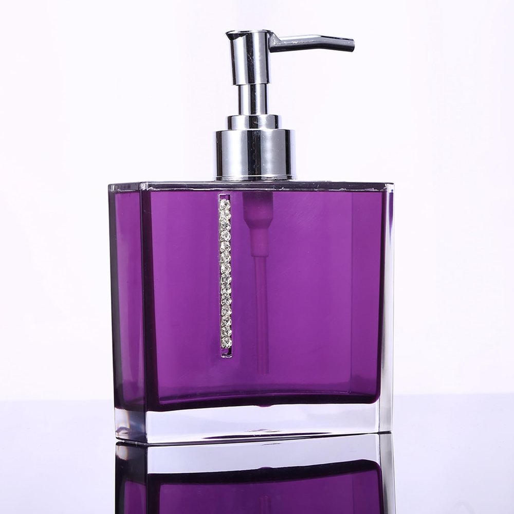 Bathroom Accessory Set, 5 PCs Acrylic Home Bathroom Designer with Bath Cup Bottle Toothbrush Holder Soap Dish for Home Hotel Train Travel, Dark Purple