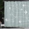 Ambesonne Airport Shower Curtain, Repetitive Pattern of Simple Airplane Traces Scheme in Monochromatic Design, Cloth Fabric Bathroom Decor Set with Hooks, 69" W x 70" L, Grey Teal White view 3