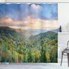 Ambesonne Appalachian Shower Curtain, Autumn Outdoor Scene Photo from Smoky Mountains National Park Tennessee, Cloth Fabric Bathroom Decor Set with Hooks, 69" W x 84" L, Ceil Blue Green view 1