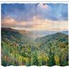 Ambesonne Appalachian Shower Curtain, Autumn Outdoor Scene Photo from Smoky Mountains National Park Tennessee, Cloth Fabric Bathroom Decor Set with Hooks, 69" W x 84" L, Ceil Blue Green view 2