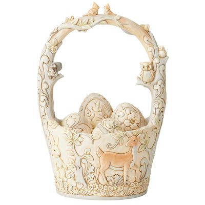Enesco Jim Shore Heartwood Creek, 8.5-inch Height, Woodland Basket with 4 Eggs, White