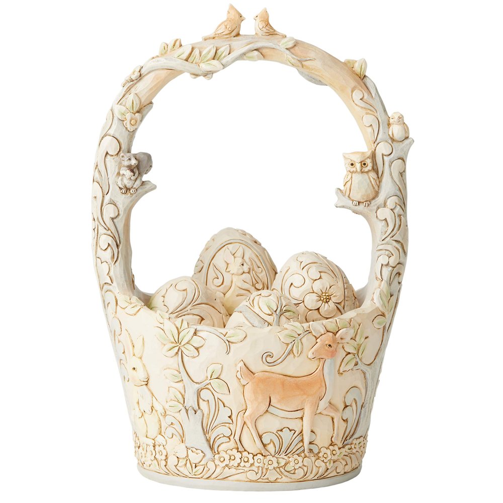Enesco Jim Shore Heartwood Creek, 8.5-inch Height, Woodland Basket with 4 Eggs, White