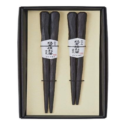 Alphax 905301 Chopsticks, Black, Chopsticks, 9.1 inches (23 cm), Chopsticks, 8.3 inches (21 cm), Carved Wooden Chopsticks, Striped Ebony Pair, Folding Box