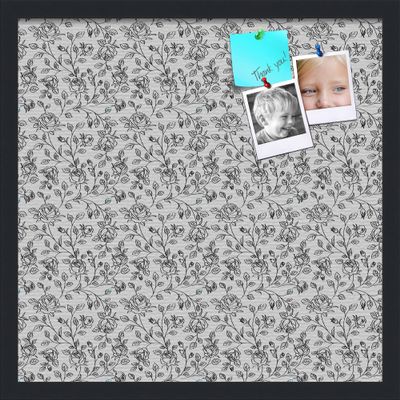 PinPix ArtToFrames 18x18 Custom Cork Bulletin Board Floral Black Roses Poster Board Has a Fabric Style Canvas Finish, Framed in Satin Black (PinPix-165)