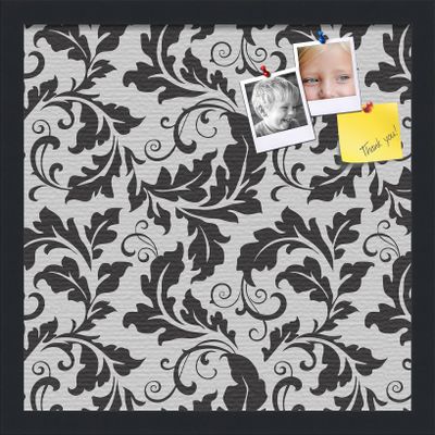 PinPix ArtToFrames 14x14 Custom Cork Bulletin Board Floral Black Leaf Poster Board Has a Fabric Style Canvas Finish, Framed in Satin Black (PinPix-180)