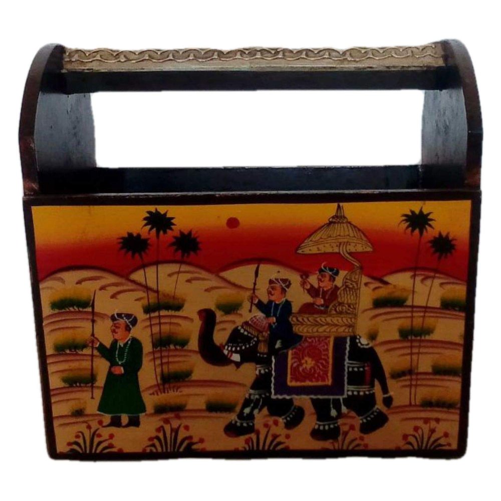 India Meets India Wooden Magazine & Book Stand with Beautiful Mughal Painting 9x8.5 Inch Handicraft by Awarded Indian Artisan