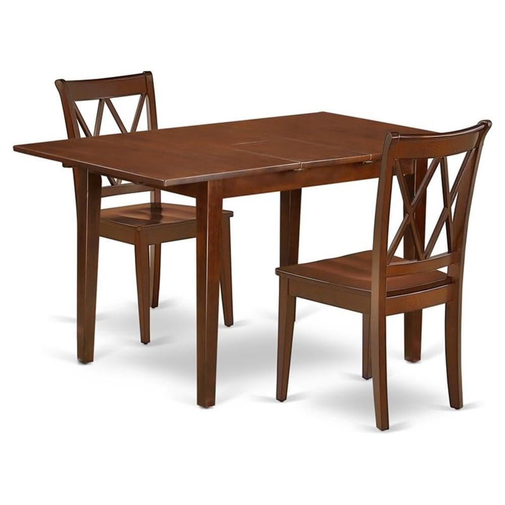 East West Furniture NOCL3-MAH-W 3 Piece Kitchen Table Set for Small Spaces Contains a Rectangle Dining Table with Butterfly Leaf and 2 Dining Room Chairs, 32x54 Inch, Mahogany