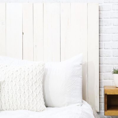 Barn Walls Whitewash Headboard, Cottage Design Distress, Solid Wood Headboard Floating Panels, Wall Mount, Adjustable Height, Easy Assembly, Full Size