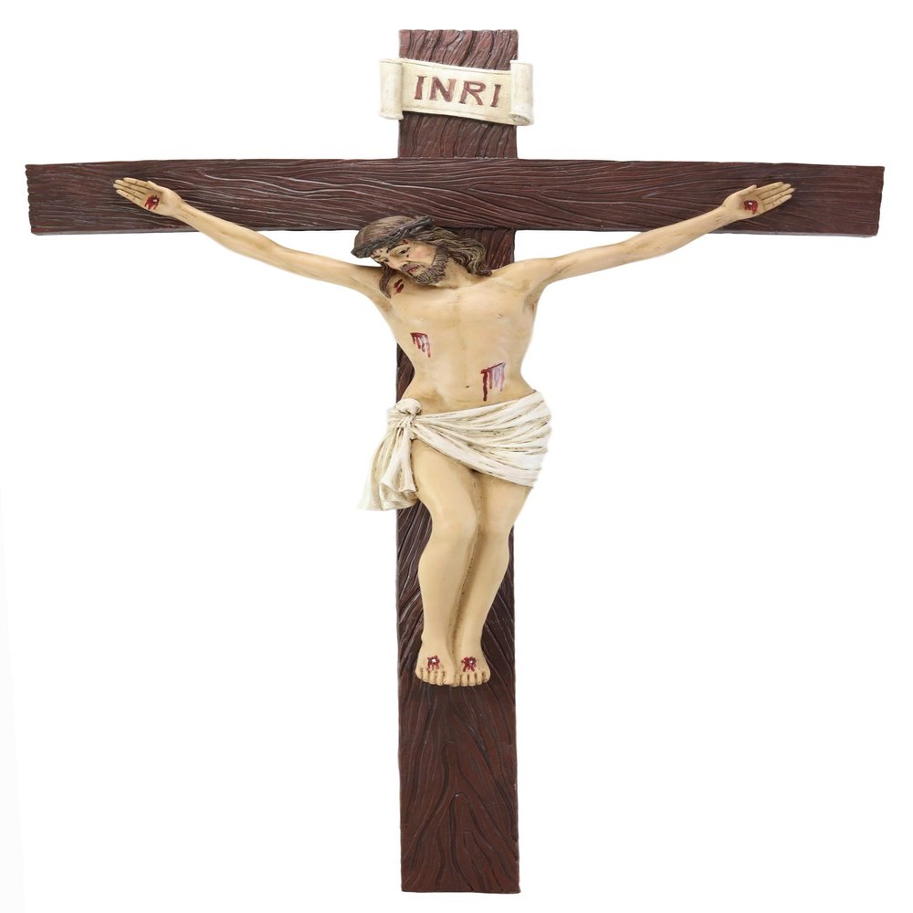 Ebros Large 30 Inches High INRI Jesus Christ Crucified On The Cross Wall Hanging Crucifix Crosses Plaque in Vivid Colors Catholic Christian Sculpture Home Decor Plaque Inspirational Religious Art