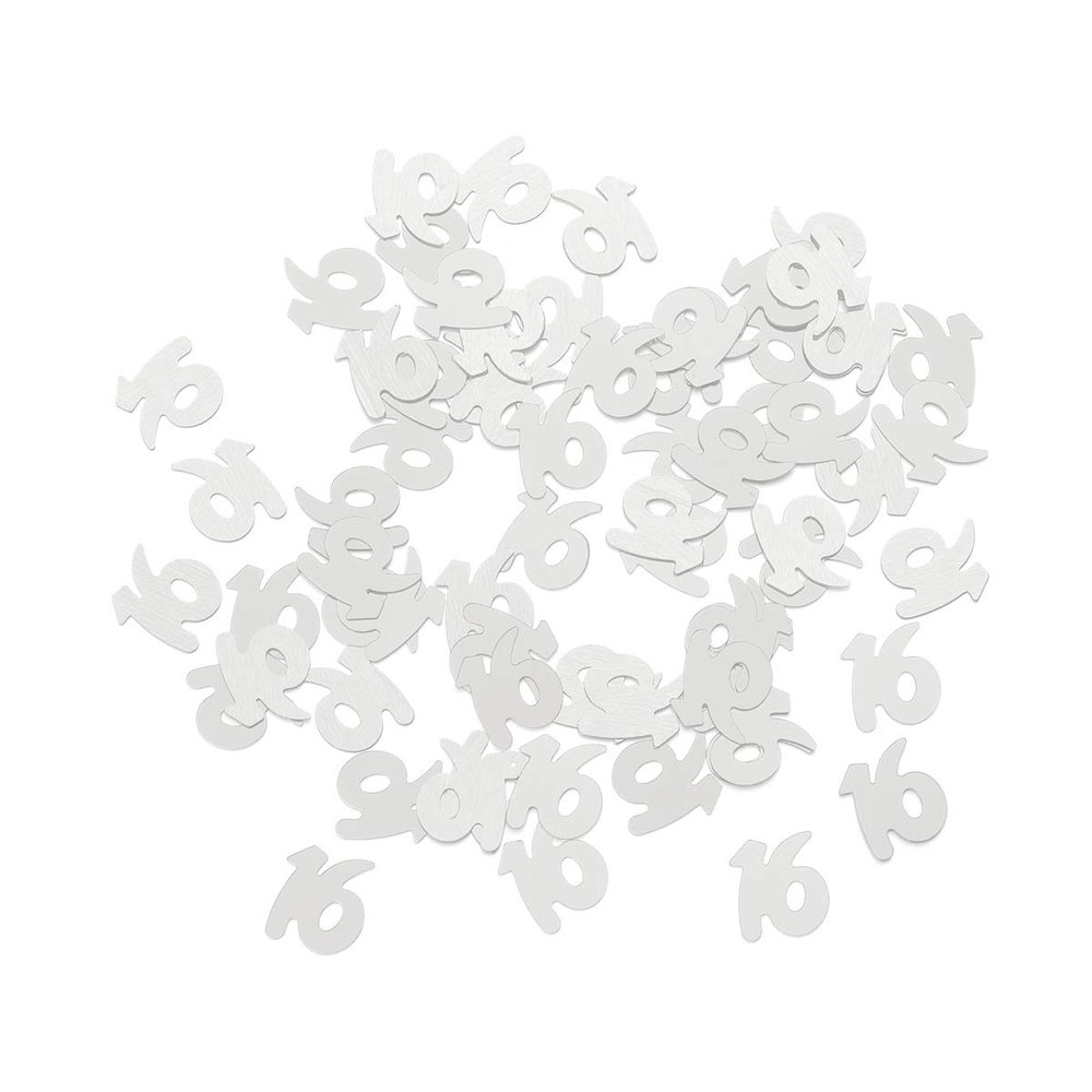 AMOSFUN 1200pcs Number 16 Sequins Confetti Plastic Confetti for 16th Birthday Party Anniversary Decoration(Silver)