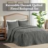 Madison Park Quebec Split Corner Quilted Bedspread Classic Traditional Design All Season, Lightweight, Bedding Set, Matching Shams, King, Damask Quilted Dark Grey 3 Piece view 2