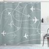 Ambesonne Airport Shower Curtain, Repetitive Pattern of Simple Airplane Traces Scheme in Monochromatic Design, Cloth Fabric Bathroom Decor Set with Hooks, 69" W x 84" L, Grey Teal White view 1