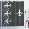 Ambesonne Airport Shower Curtain, Aviation Themed Simple Illustration of Parked Airplanes Landed in Airfield, Cloth Fabric Bathroom Decor Set with Hooks, 69" W x 70" L, White Dimgray Fawn view 1