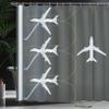 Ambesonne Airport Shower Curtain, Aviation Themed Simple Illustration of Parked Airplanes Landed in Airfield, Cloth Fabric Bathroom Decor Set with Hooks, 69" W x 70" L, White Dimgray Fawn view 3