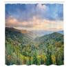 Ambesonne Appalachian Shower Curtain, Autumn Outdoor Scene Photo from Smoky Mountains National Park Tennessee, Cloth Fabric Bathroom Decor Set with Hooks, 69" W x 70" L, Ceil Blue Green view 2