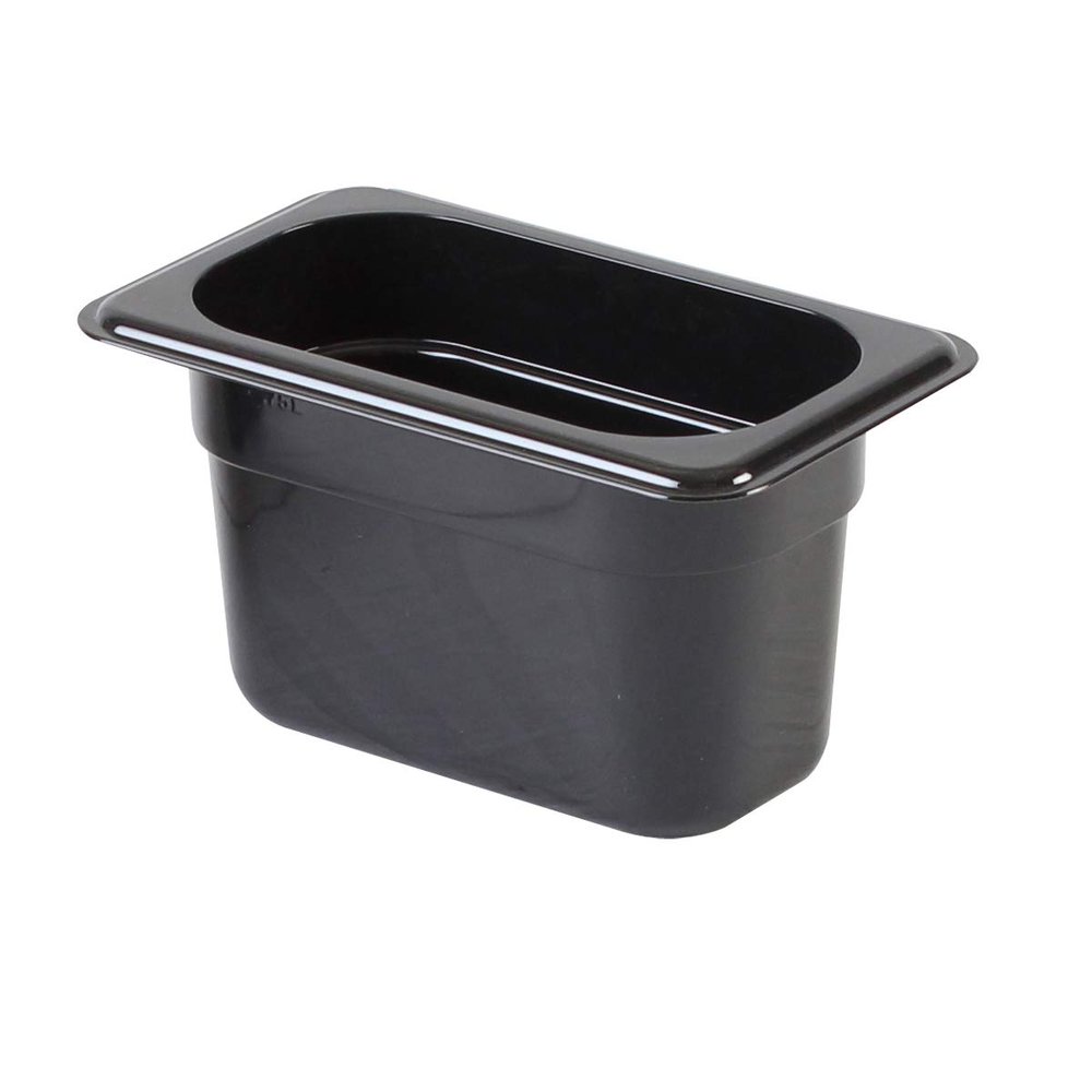 Restaurant Essentials Ninth size 4" deep polycarbonate food pan, black, comes in each