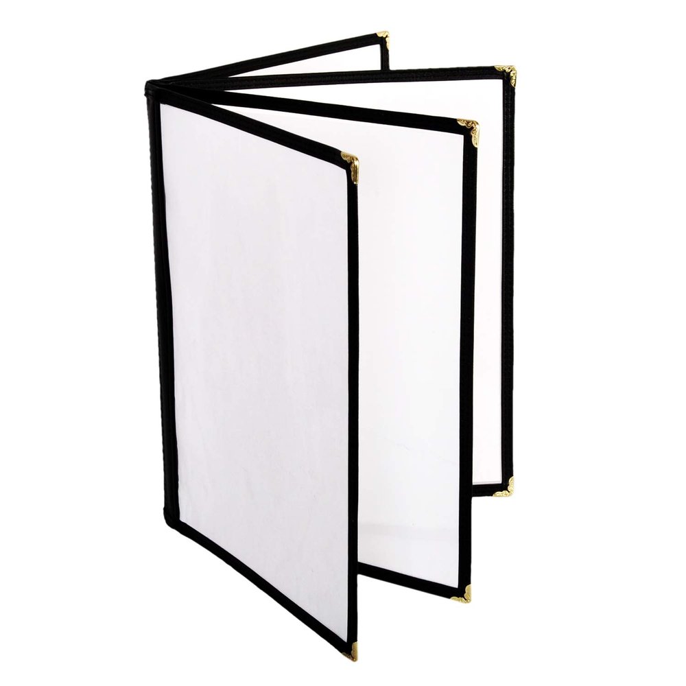 Restaurant Essentials 8.5" x 11" 4 page book fold menu cover, black, comes in each