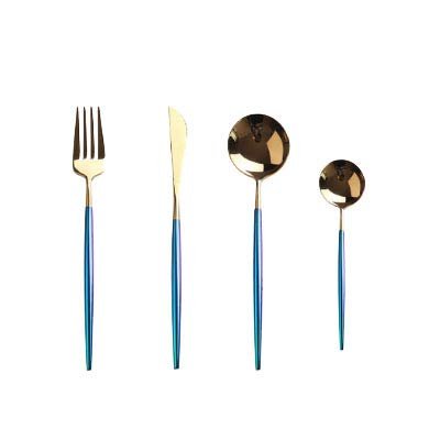 16-piece Silverware Flatware Cutlery Set Durable Stainless Steel Utensils Rainbow Handle With Gold.Service for 4