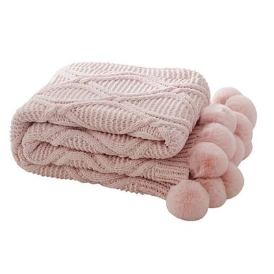 51x63 Knitted Pom Pom Velvet Chenille Throw Blanket Luxury Pink Chenille Blanket Plush Velvet Crochet Blanket Bed Sofa Couch Decor Family Friend Gift Throw