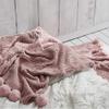 51x63 Knitted Pom Pom Velvet Chenille Throw Blanket Luxury Pink Chenille Blanket Plush Velvet Crochet Blanket Bed Sofa Couch Decor Family Friend Gift Throw view 3