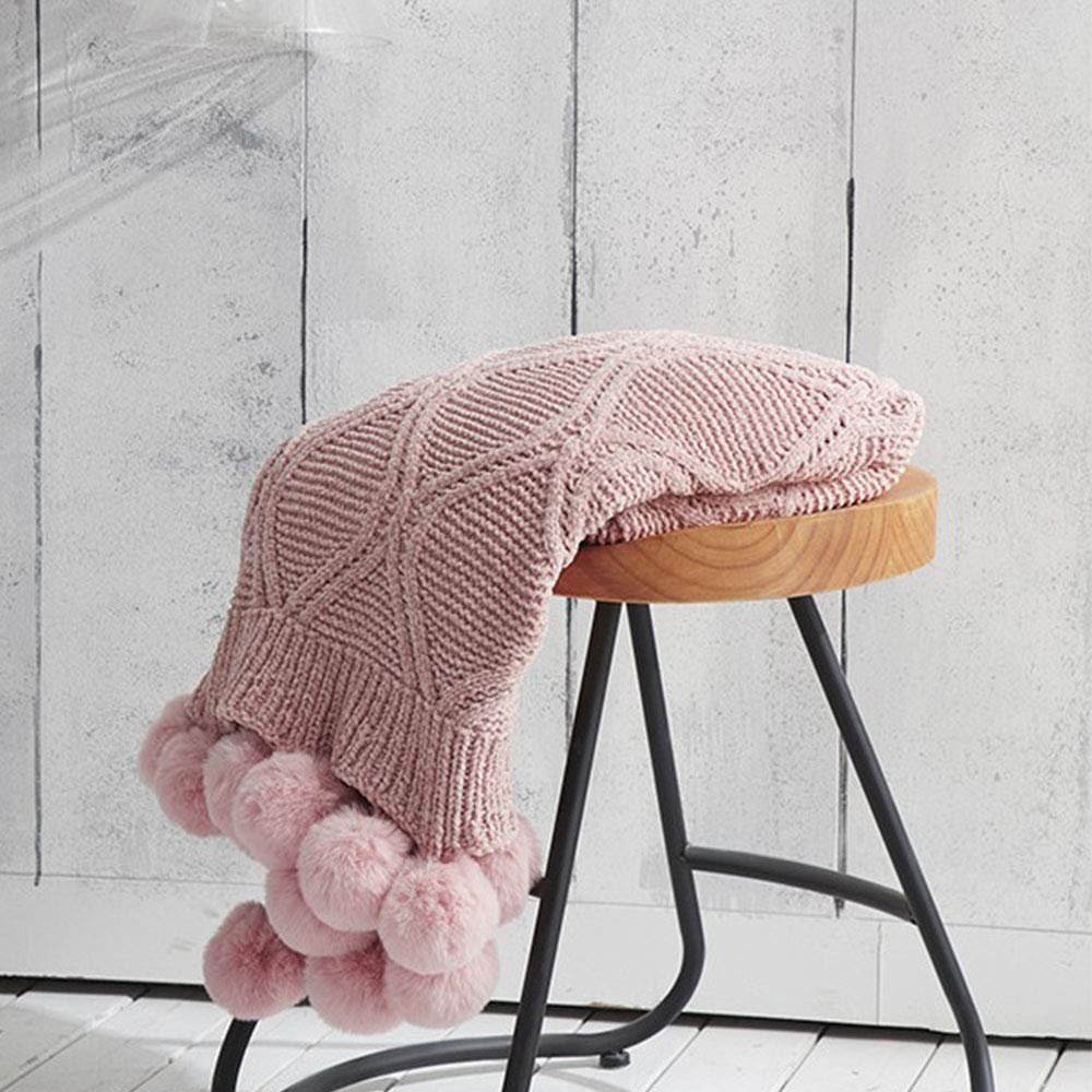 51x63 Crochet Velvet Chenille Throw Blanket Pink Pompoms Fluffy Chenille Blanket Cozy Warm Blanket Home Decorative Blanket Summer Fall Bed Couch Office Blanket Her Gift