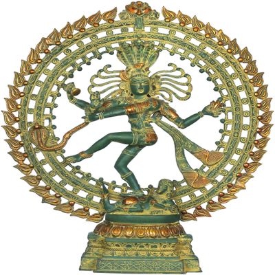 Exotic India Nataraja - Brass Statue - Color Alluring Green Gold Color