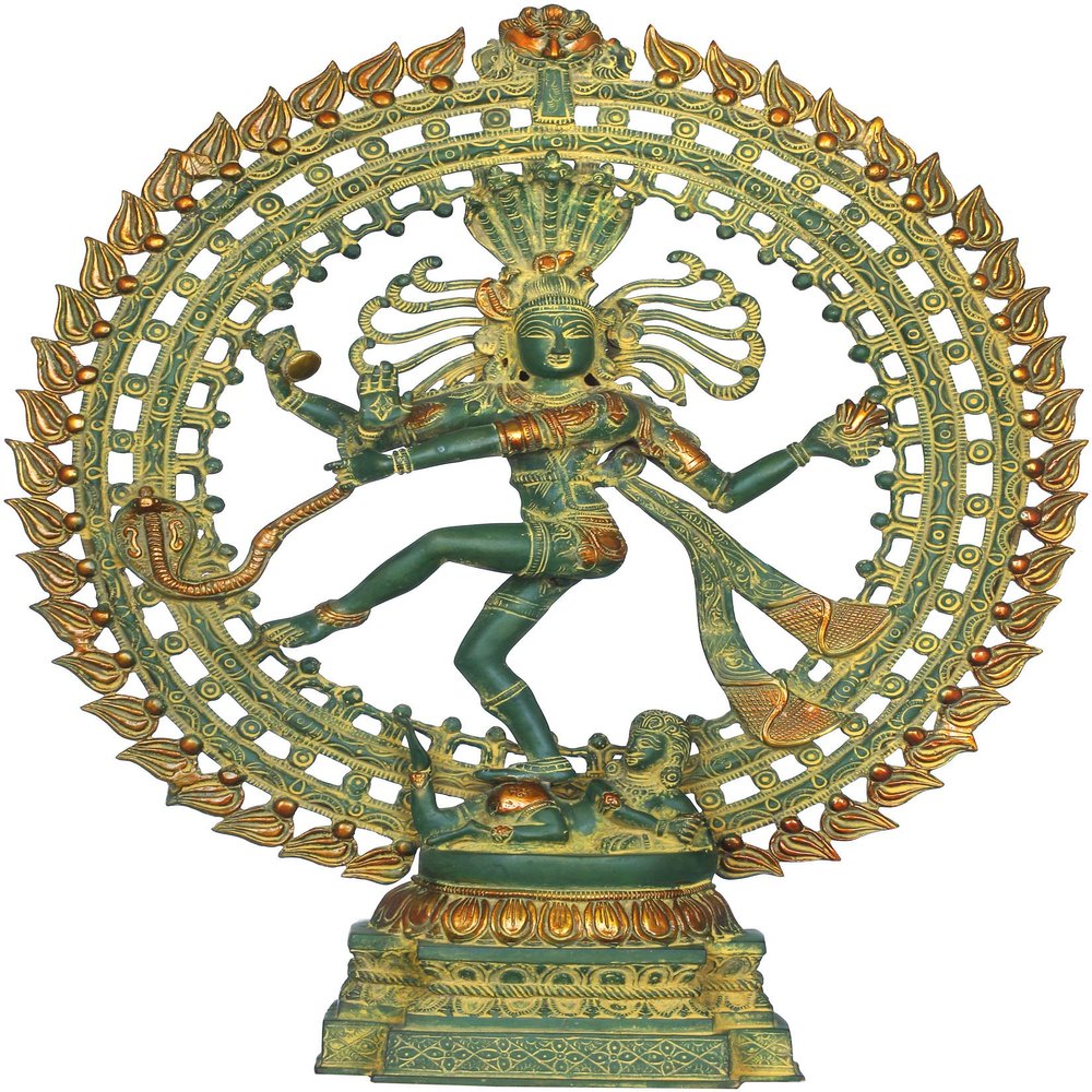 Exotic India Nataraja - Brass Statue - Color Alluring Green Gold Color