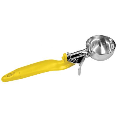 Restaurant Essentials 1.63 oz lever disher, yellow ergo handle, comes in each