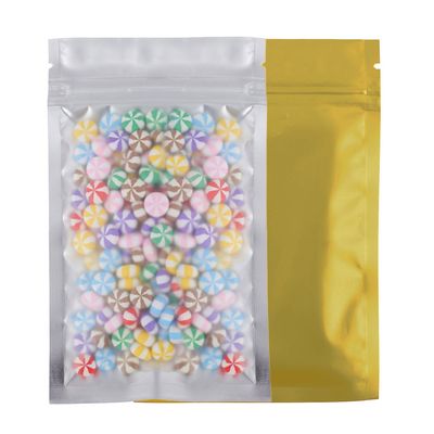 100pcs Frosted Clear Window Flat Colored Metallic Foil Resealable Zipper Seal Bags (Gold, Flat | 1.5oz)