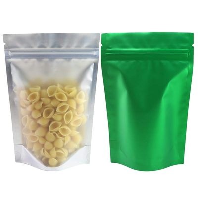 100pcs Frosted Clear Window Stand Up Colored Metallic Foil Resealable Zipper Seal Bags (Green, Standup | 7.5oz)