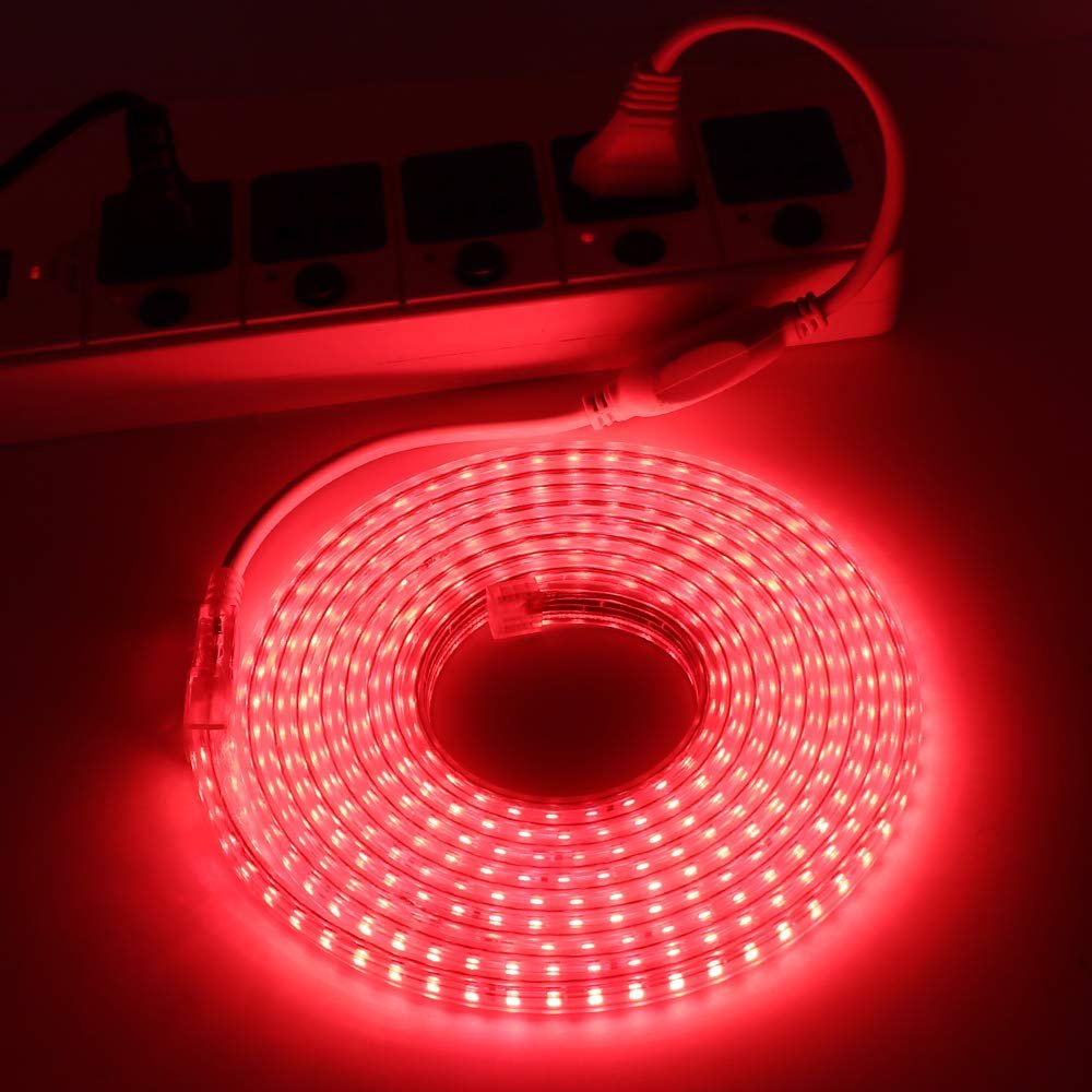 XUNATA LED Light Strip Kit, AC 110-130V Flexible Waterproof Rope Lights, SMD 5050 60 LEDs/M for Indoor Outdoor Commercial Lighting, Accessories Included (Red, 164ft/50m)