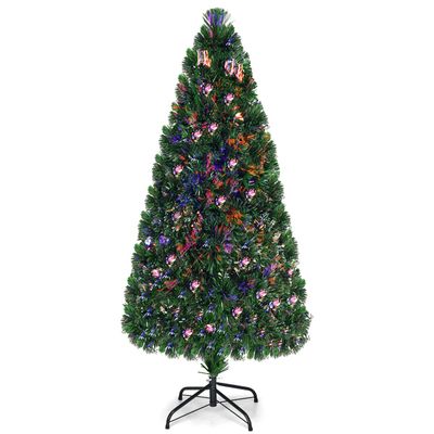 Goplus 6ft Fiber Optic Artificial Christmas Tree, Pre-Lit Christmas Tree with 220 Branch Tips, Colorful Lighting, Foldable Metal Base, Lighted Xmas Full Tree for Office, Home, Holiday Decor