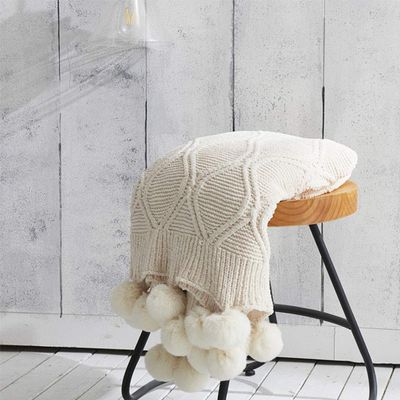 51x63 Crochet White Velvet Chenille Throw Blanket Pompoms Fluffy Chenille Blanket Cozy Warm Blanket Home Decorative Blanket Summer Fall Bed Couch Office Plush Blanket