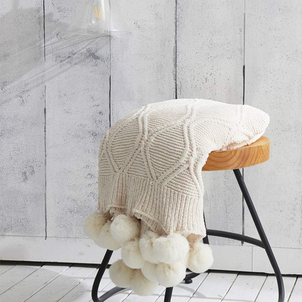 51x63 Crochet White Velvet Chenille Throw Blanket Pompoms Fluffy Chenille Blanket Cozy Warm Blanket Home Decorative Blanket Summer Fall Bed Couch Office Plush Blanket