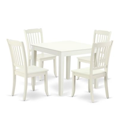 East West Furniture OXDA5-LWH-W 5 Piece Dinette Set for 4 Includes a Square Dining Table and 4 Dining Room Chairs, 36x36 Inch, Linen White