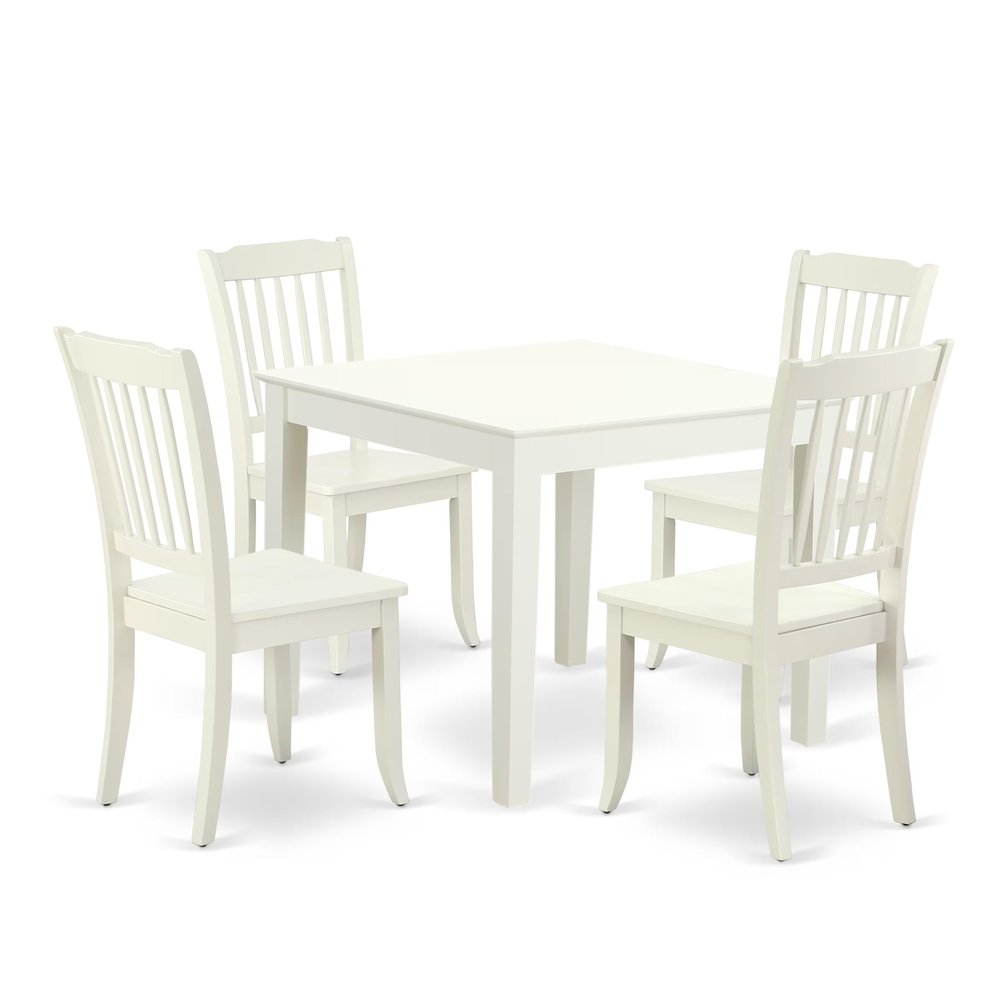 East West Furniture OXDA5-LWH-W 5 Piece Dinette Set for 4 Includes a Square Dining Table and 4 Dining Room Chairs, 36x36 Inch, Linen White