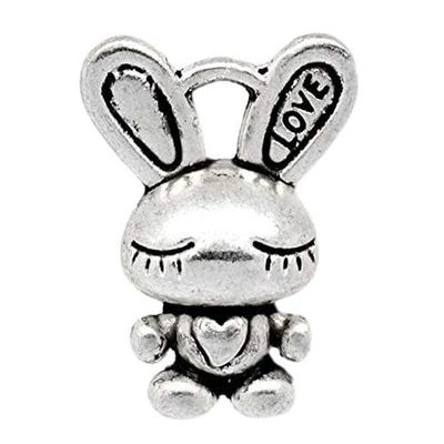 6 Bunny Rabbit Charms, Antique Silver Tone (1K-179)