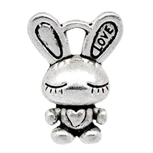 6 Bunny Rabbit Charms, Antique Silver Tone (1K-179)