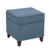 Adeco 17" Square Ottoman with Storage, Small Blue Storage Ottoman Foot Rest with Hinged Lid & Solid Wood Legs, Linen Fabric Foot Stool for Living Room & Bedroom, Seasonal Home Refresh & Gifting view 1